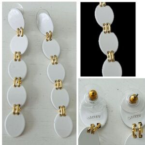 J. Crew White and Gold Circle Drop Dangle Pierced Earrings